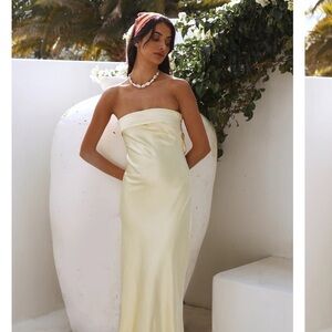 Fortunateone Elegant Cream Strapless Dress